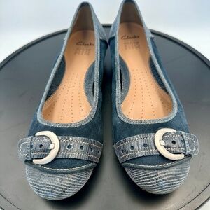 Clarks Shoes Womens 7.5 Ballet Flats Navy Suede Leather Ballerina Henderson Ice